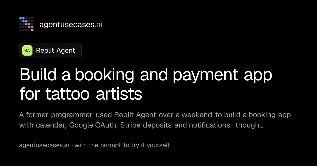 Build a booking and payment app for tattoo artists with Replit Agent ...